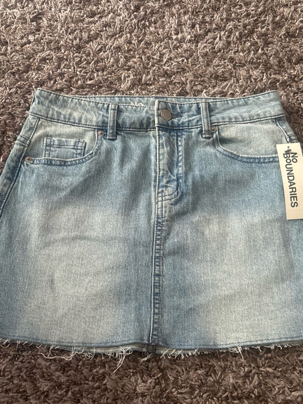 No Boundaries Light Blue Denim Mini Skirt with Raw Hem